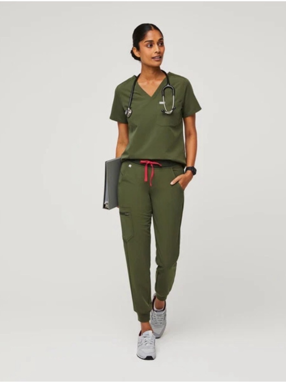 FIGS Dark Olive Green Women's Scrub Jogger Pants & Top Set